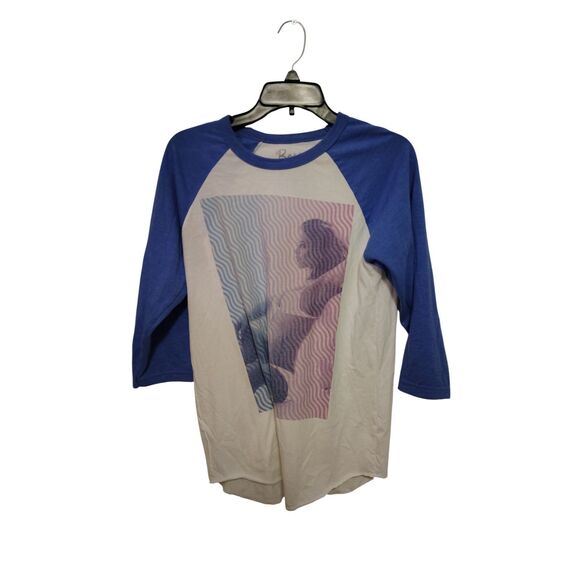 Bowery Supply CO Men's Medium White with Blue Woman Graphic Baseball Tee - Picture 1 of 5